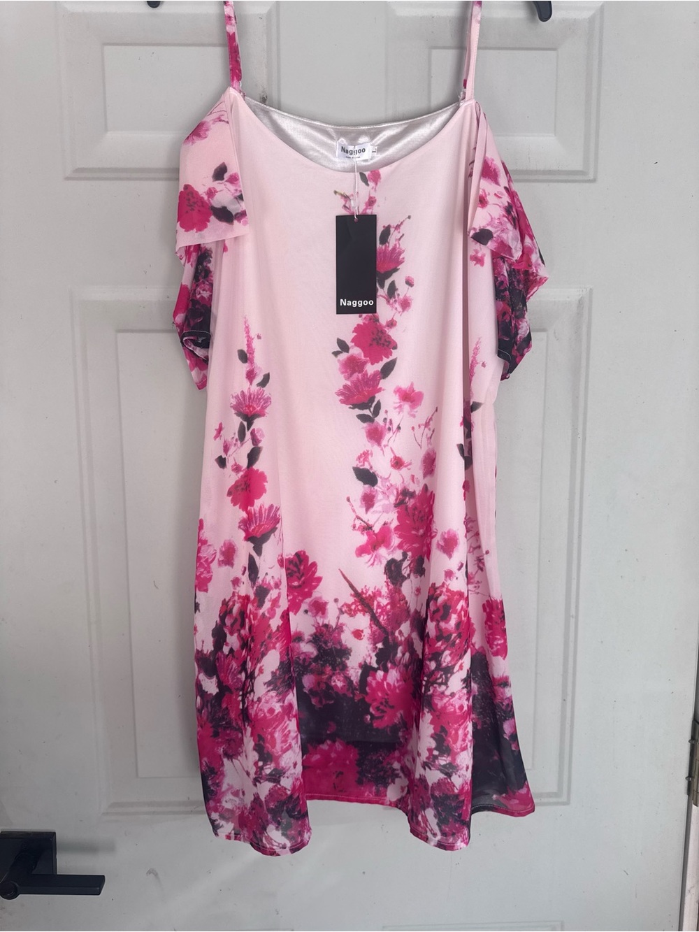 Naggoo Pink Floral Cold-Shoulder Dress